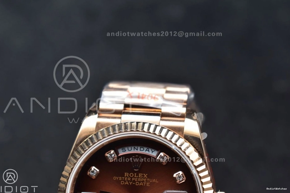 President SmoothTexture Edition Bracelet 904L DayDate Diamond Dial vr3255 678 (Gain Best Steel QF Weight) on Brown 36 V5 RG 0312